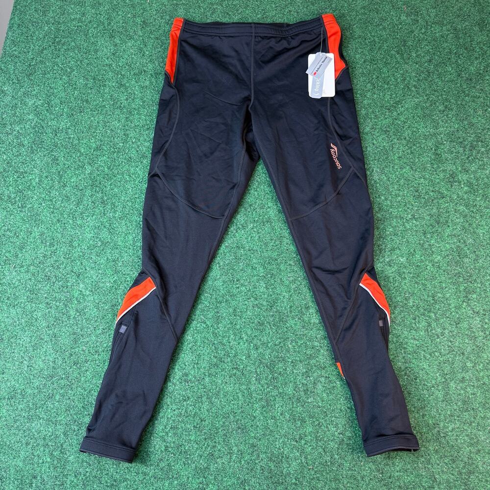 New Mens Saucony Omni LX Running Tights Leggings Size L Black Orange NWT